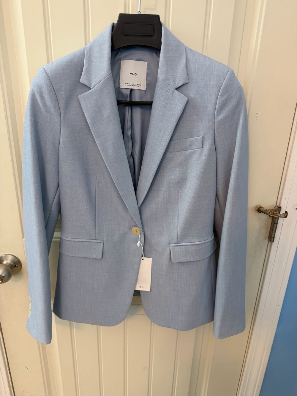 Mango Light Blue Single-Button Tailored Blazer